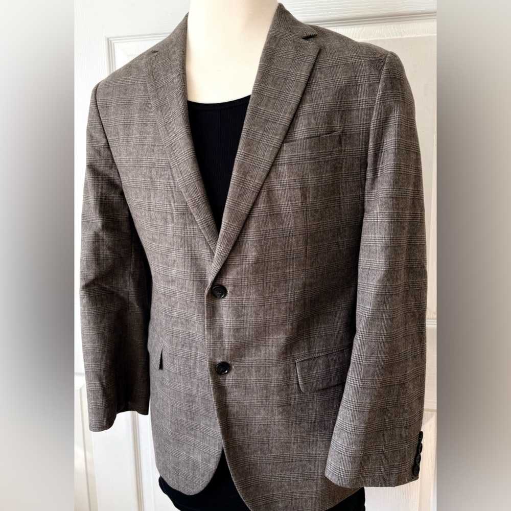 Banana Republic Taupe 100%Cotton Glen Plaid Unstructured Emmetex Slim Blazer~44R